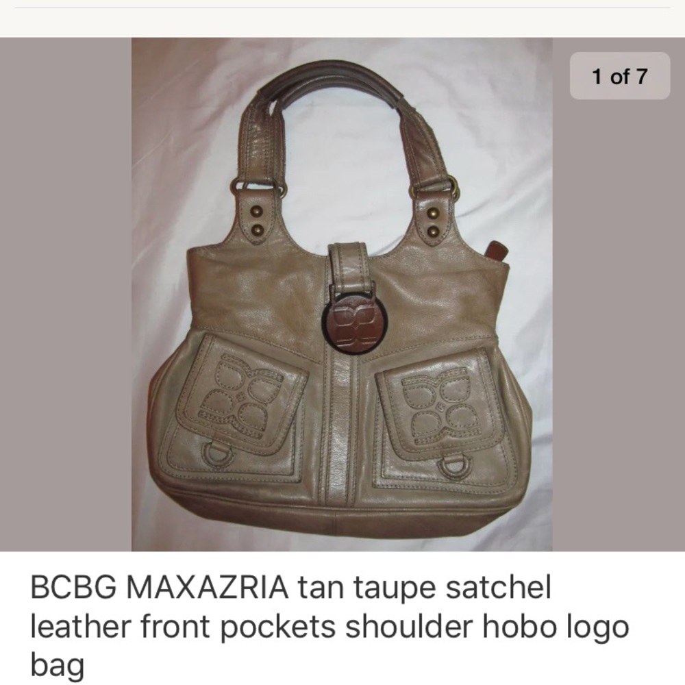 BCBG late leather logos satchel taupe beige bag